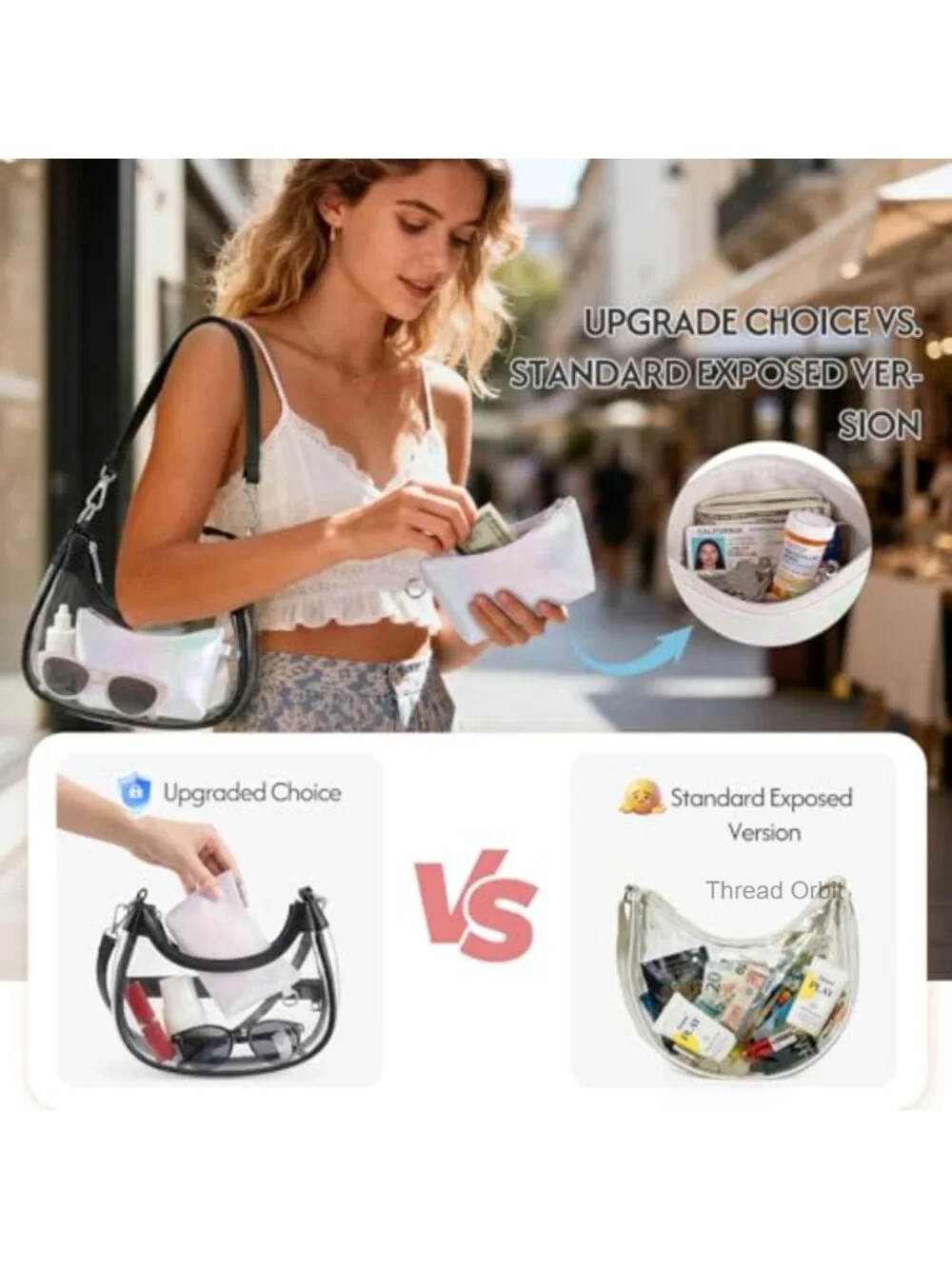 Clear Stadium Approved Shoulder Bag with Wallet, PVC Faux Leather